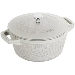 Staub Twisted Cocotte 20 cm, rund, Weisser Trüffel, Gusseisen 2.29, Pfanne + Kochtopf, Weiss