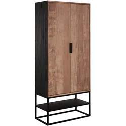 Vitrine Cosmo aus recyceltem Teakholz, Industrial Design, natur schwarz, Metallgestell