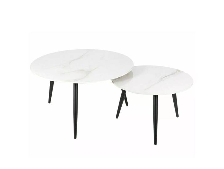 Table basse ronde gigogne avec plateau en céramique blanc