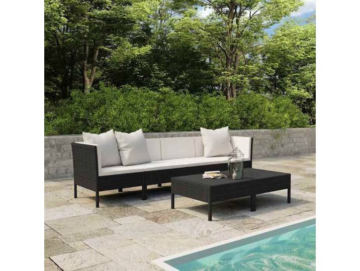 Salon de jardin 6 pcs résine tressée noir coussins Mobilier extérieur 180x90cm Terrasse