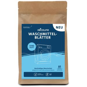 Oecolife Waschmittel Vollwaschmittel, ohne Duftstoffe, Blätter, 100% wasserlöslich, Waschladungen 60