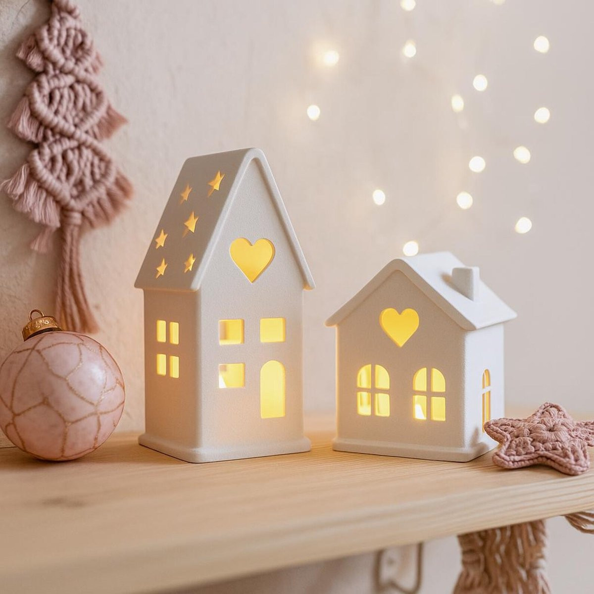Set kerstkaarsenhouders kersthuis