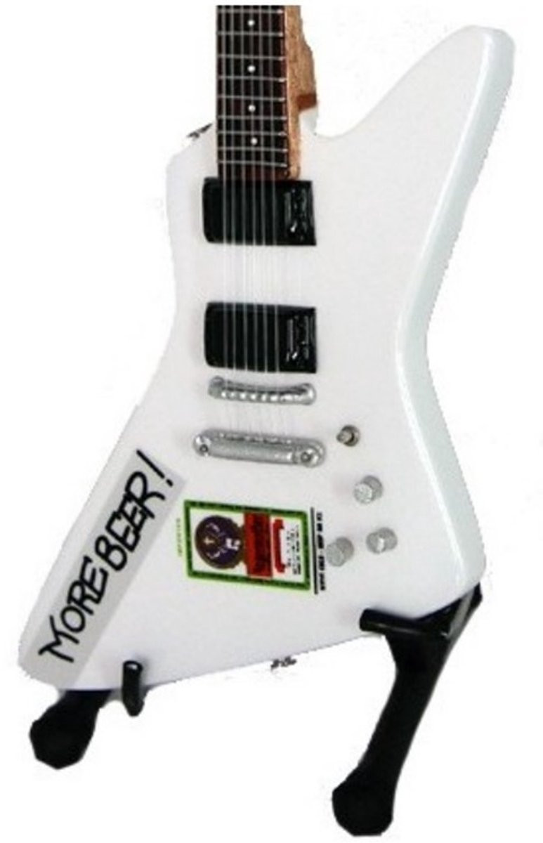 Miniatuur replica Gibson Explorer More Beer gitaar van James Hetfield Metallica