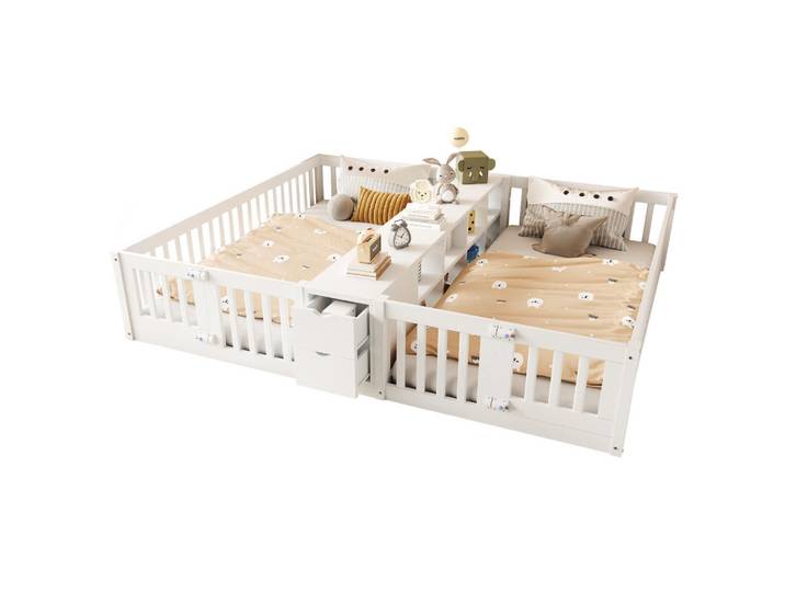 Flieks Holzbett 90x200cm Kinderbett Stauraum Sicherheitsgitter Weiß, Holz, 90x200 cm, Babymöbel & Kindermöbel, Kinderzimmer & Jugendzimmer, Kinderbetten