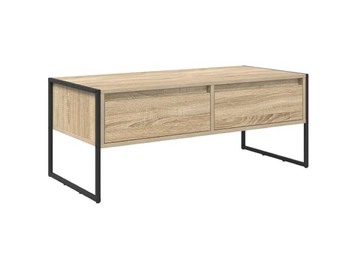 LASWWQMRF Couchtisch mit Schublade Sonoma 100x46x40 cm Holzwerkstoff Industrieller Beistelltisch für das Wohnzimmer mit praktischer Schublade und zwei offenen Fächern für Zeitungen.