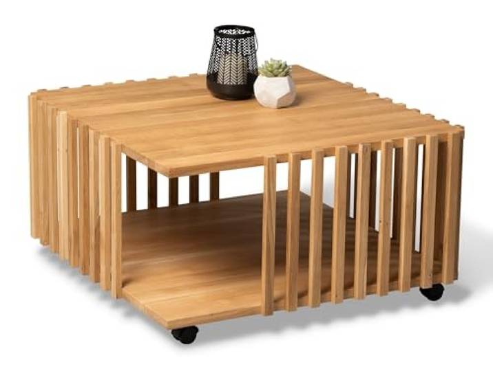 möbelando Couchtisch >Malik< rollbar, Wildeiche massiv geölt - 75x40x75cm (BxHxT)
