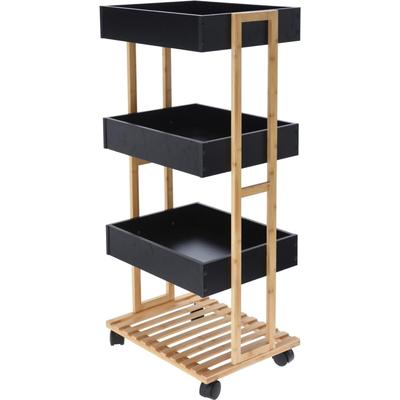 WellHome - Bambus-Aufbewahrungswagen mit 1 Regal und 3 Tabletts in Schwarz 40x30x87,5cm