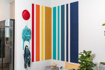 Felt Right Rainbow Stripes Corner   Sound Dampening Pinnable Tiles