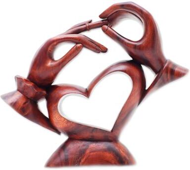 Novica Handmade Happy Engagement Wood Sculpture