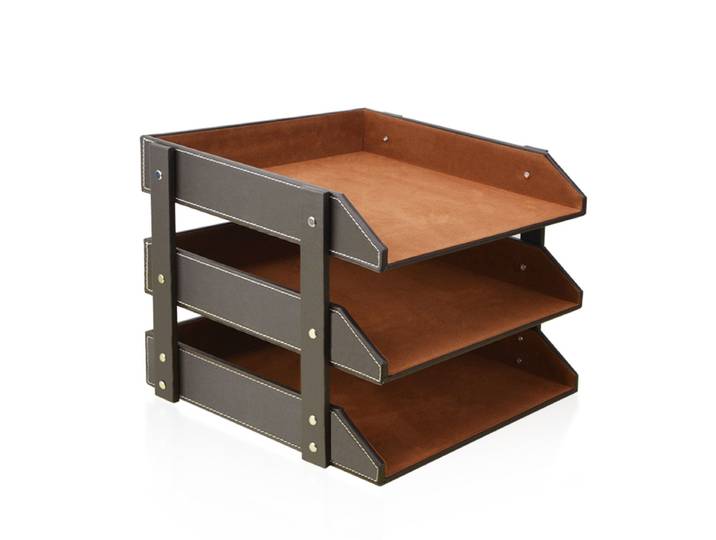 Porte-documents en cuir PU, support de rangement de bureau à trois niveaux