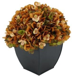 House of Silk Flowers Faux Hydrangea in Black Tapered Zinc Cube