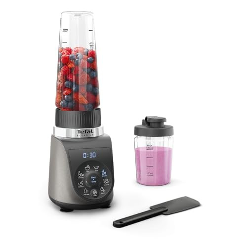 Tefal Blend Up BL19JEF0 Mini-mixer, 1000 W, 8 automatische programma's, Powelix messen, grijs, incl. on-the-go-flessen (400/700 ml)