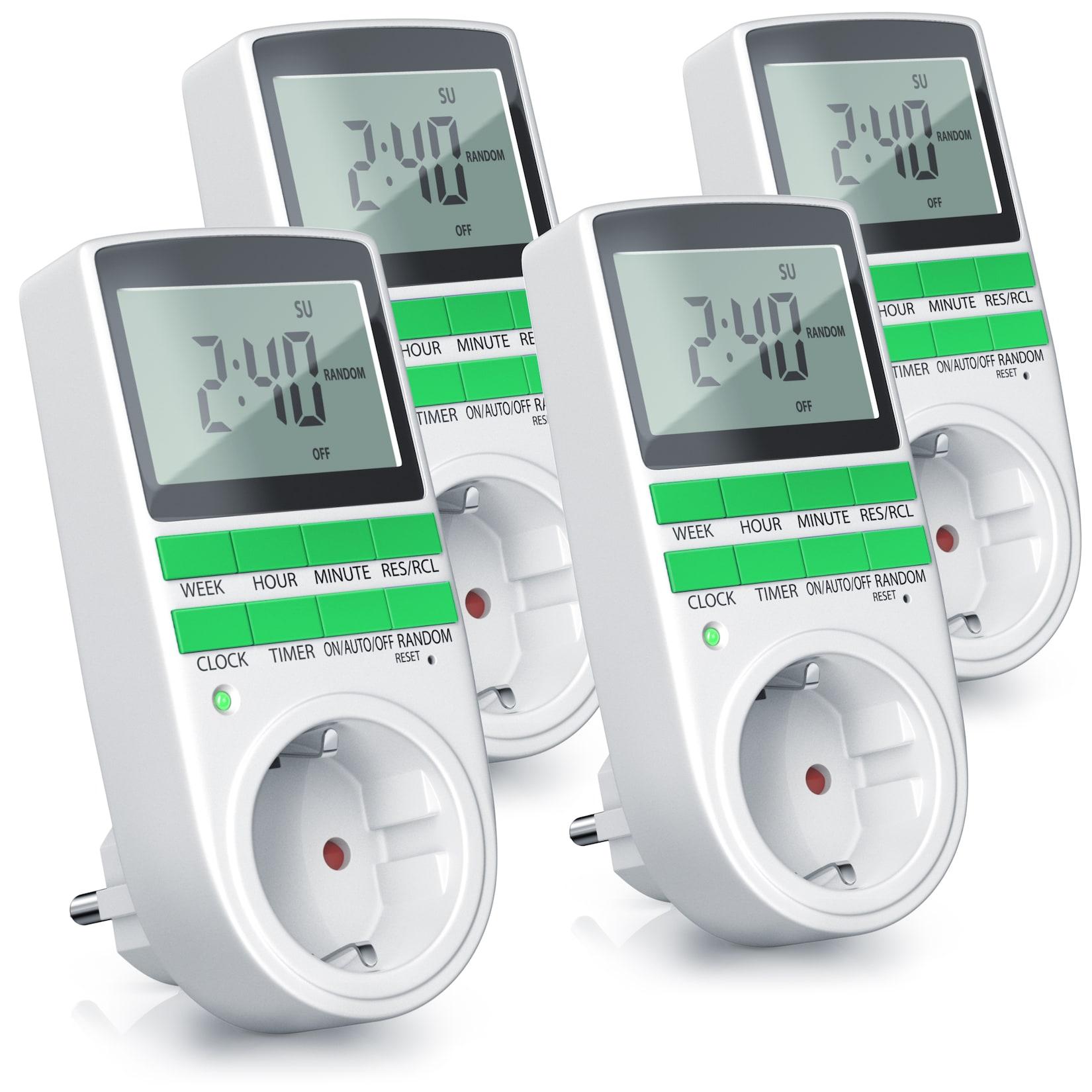 BEARWARE 4x Zeitschaltuhr, digital, programmierbar, LCD Display, Steckdosen Timer, max. 3680W