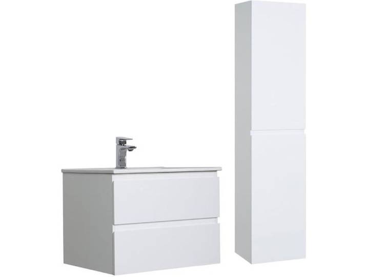 Ensemble meuble simple vasque 60cm avec vaque et colonne SORRENTO - blanc