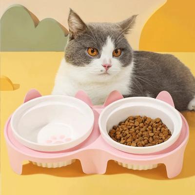 Uplift Treasures Ceramic Tilted Double Pet Bowl Set grey