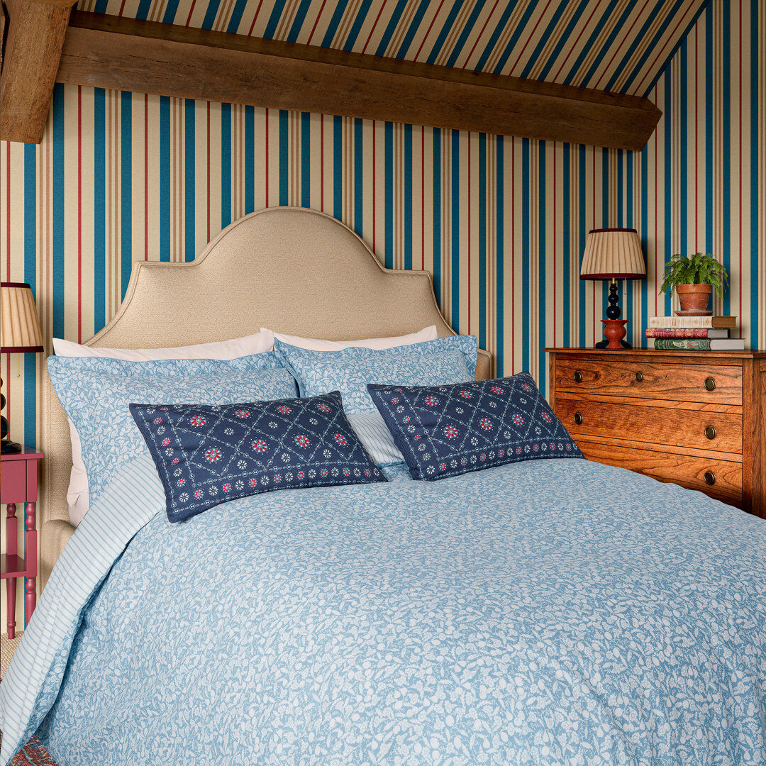 JOULES Fruity Ditsy Cotton Duvet Cover Set Blue Double Duvet Cover + 2 Pillowcases