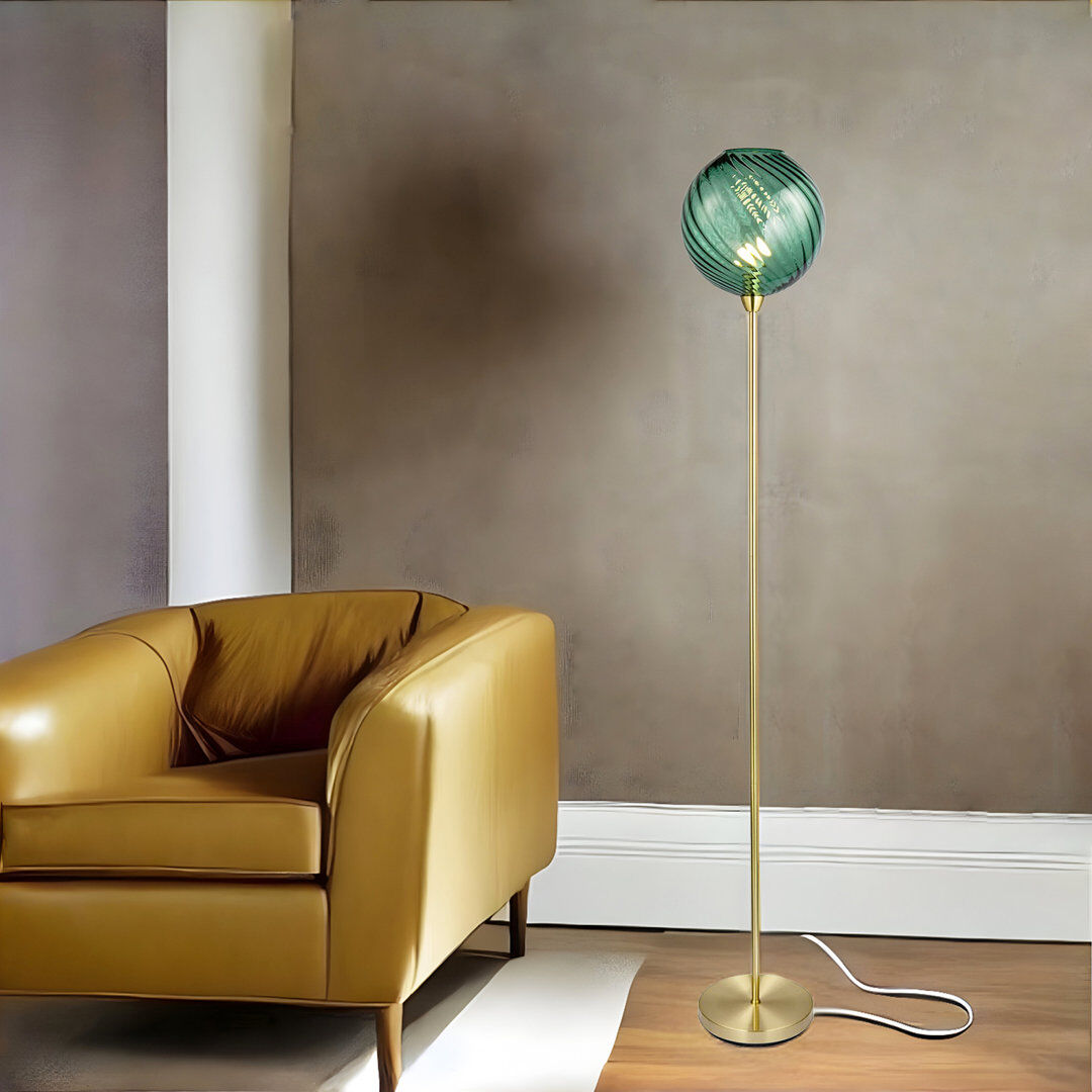 Fairmont Park Alingtons Designer Chic Floor Lamp with Brushed Base and Glass Shade Green 157cm H X 25cm W X 25cm D