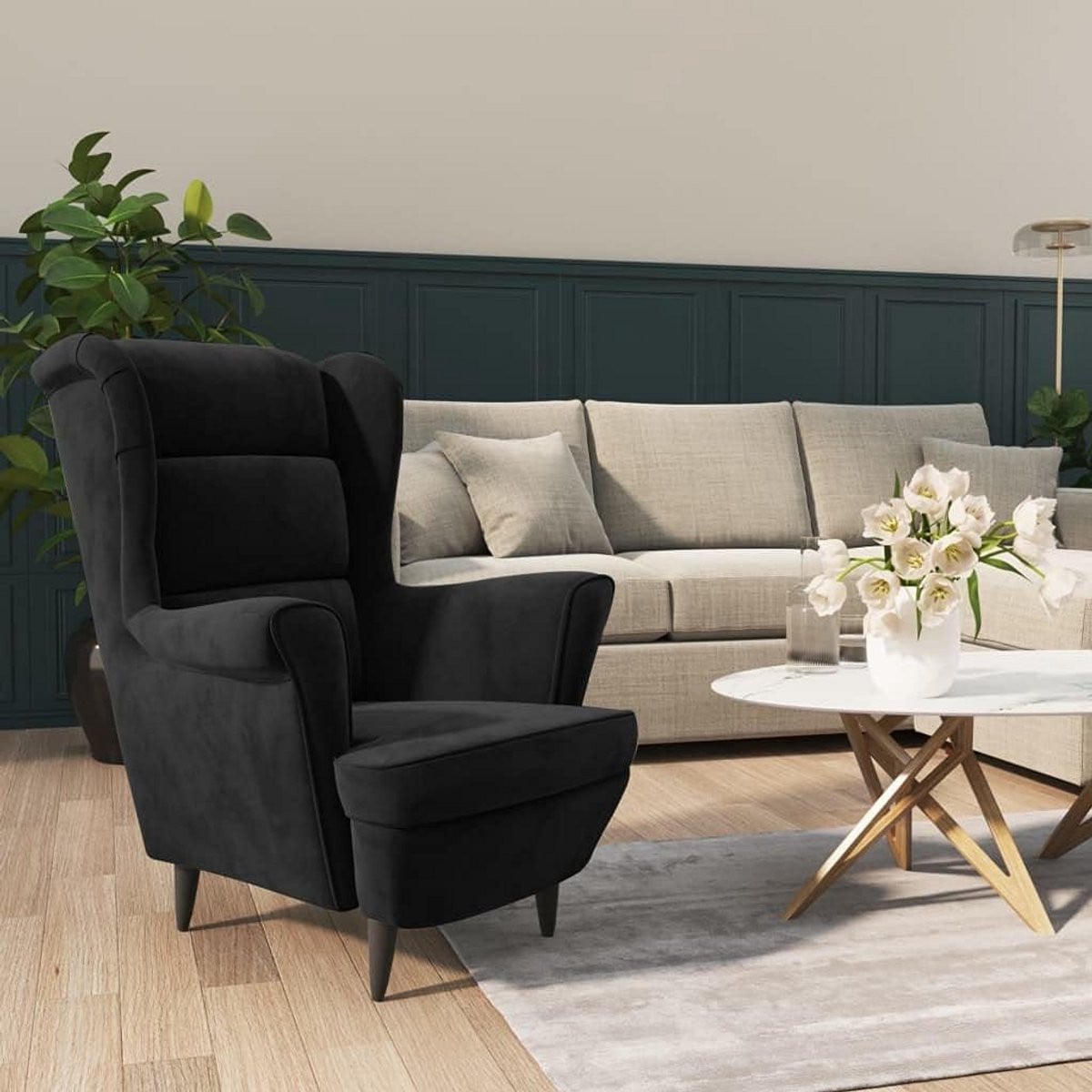 Luxe Zwarte Fluweel Fauteuil - Comfortabele Relax- en Loungestoel
