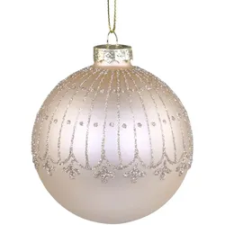 Chic Antique Weihnachtskugel mit Glitzer Streifenmuster, Ø 8 cm, antique latte, Streifen
