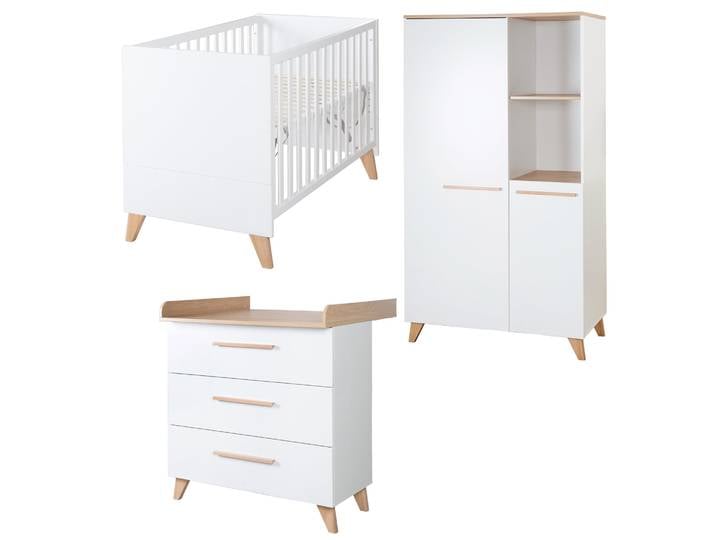 Babyzimmer 'Leon' 3-teilig - Modulares Möbelset - Weiß / Dekor Othello Eiche