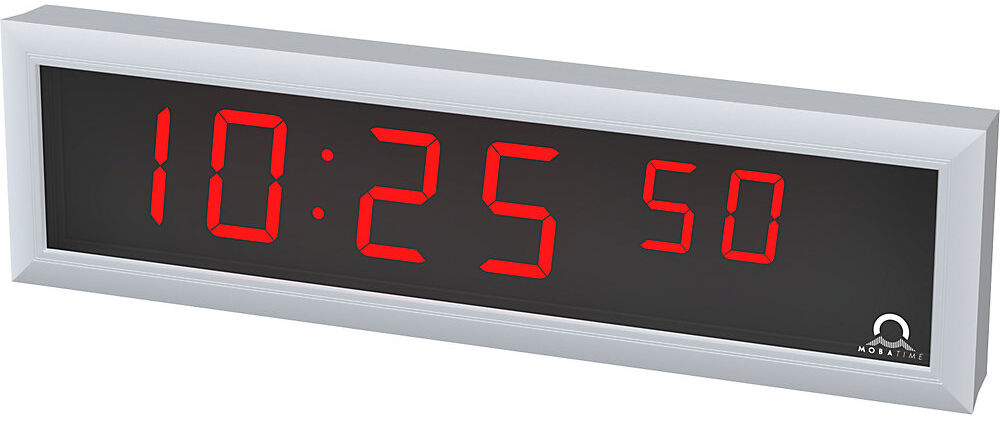 kaiserkraft LED-Digitaluhr, HxBxT 118 x 423 x 39 mm, silber, rote LED