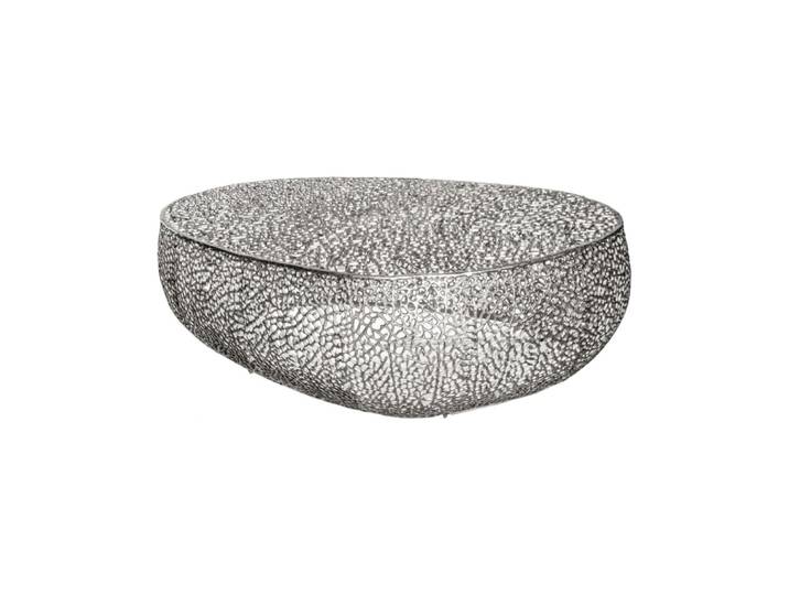 Table basse asymétrique en aluminium ajouré argenté 122x42x69cm