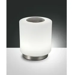 Fabas Luce LED Tischleuchte SIMI, 8W 3000K 750lm, mit Touch-Dimmer, Metall / geblasenes Glas, Nickel satiniert / Weiß FAB-3257-30-178
