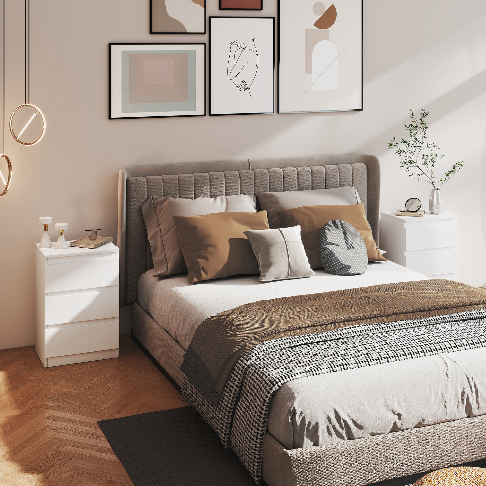 Homcom Comodino, Set di 2 Tavolini con 3 Cassetti, Comodino, Comodino per Camera da Letto, Soggiorno, 40 x 30 x 59,5 cm, Bianco   Aosom Italy