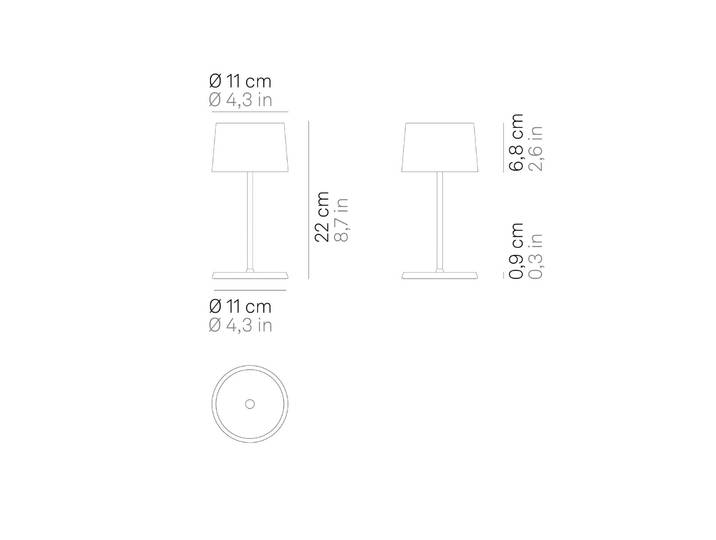 Zafferano Olivia mini 3K Akku-Tischlampe capriblau 3K, dimmbar, blau, für Wohn- / Esszimmer, Aluminium, Modern