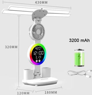 Uplifted Finds Rechargeable LED Table Lamp With Fan Clock Display For Desk Reading fan Charge 3200 Mah