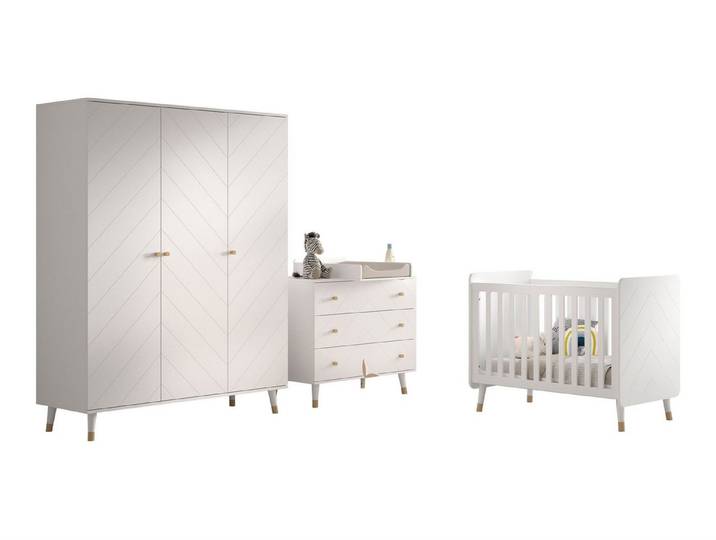 58 aufm Kessel Babyzimmer-Komplettset Babyzimmer Set Kamillah 1 Babyzimmer komplett MDF Satin Weiß