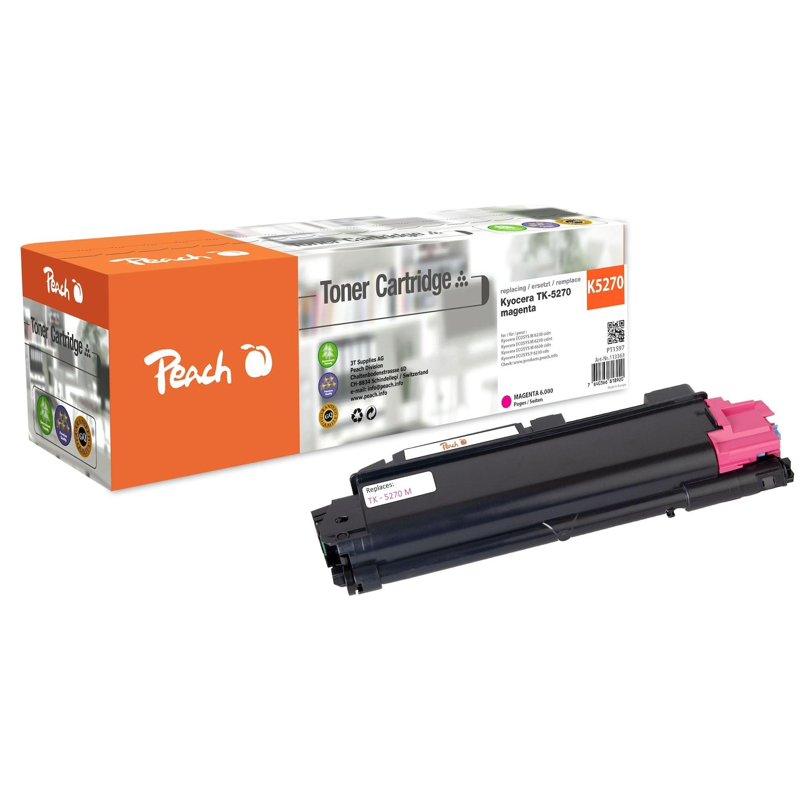 Peach K5270 M Toner ma ersetzt Kyocera TK-5270M für z.B. Kyocera ECOSYS M 6230 cidn, Kyocera ECOSYS M 6230 cidnt, Kyocera ECOSYS M 6630 cidn (wiederaufbereitet)