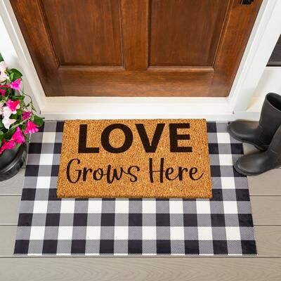 Evergreen "28"" x 16"" Natural Coir Door Mat, Love Grows Here - 28"" x 16"""