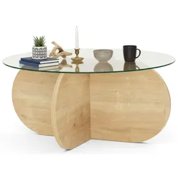 Dmora Nila - Couchtisch, 75x75x35h cm Eiche Braun, Zeitschriftenhalter