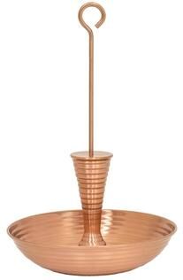Achla Designs 14 in H Stylish Brass Hanging Droplet Birdbath/Feeder Outdoor, Satin Copper