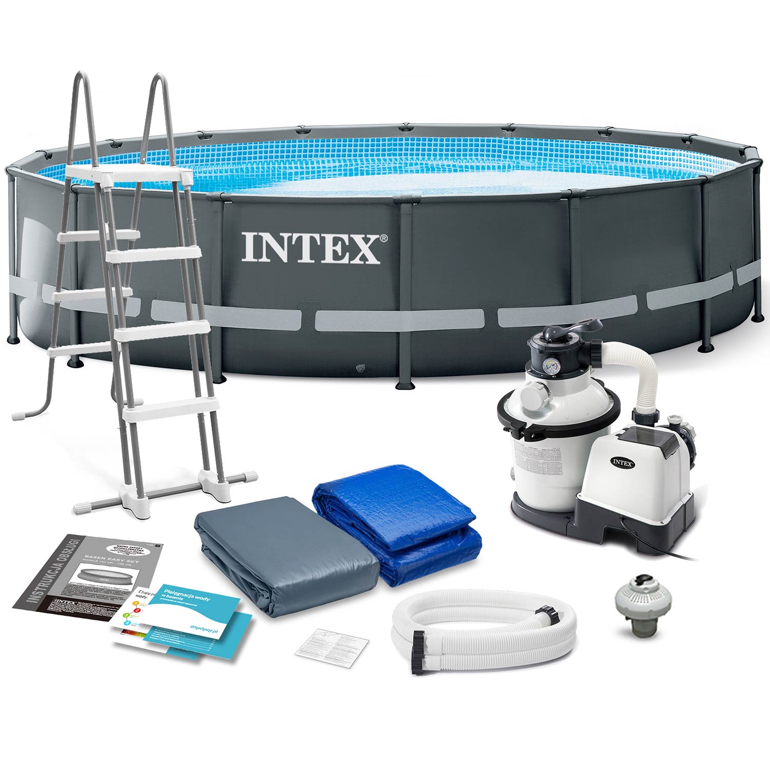 Intex 26340NP, 47241 l, Gerahmter Pool, Kind & Erwachsener, Leiter, Anthrazit, Blau
