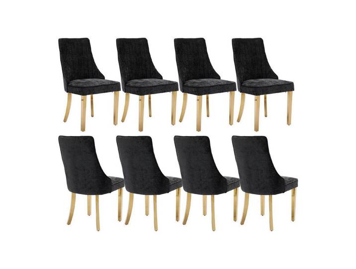 LuxusKollektion Esszimmerstuhl Esszimmerstühle 8er Set Schwarz (Goldene Edelstahlbeine) 8er-Set