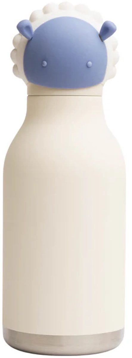 Asobu Besties Kinderdrinkfles met rietje, geïsoleerde roestvrijstalen fles met schaapkop, 420 ml