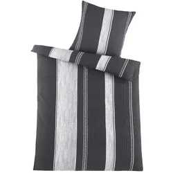KH-Haushaltshandel 2-tlg. Seersucker Bettwäsche 135x200 +80x80cm, schwarz silber, Streifen, bügelfrei