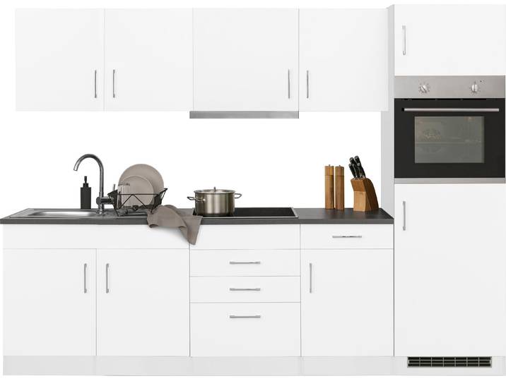 Küchenzeile, Weiß & Anthrazit, 270x60 cm, Mit E-Geräten & Cerankochfeld, Modern