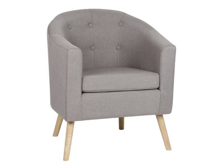 Fauteuil scandinave - JOYCE - Pieds en bois Hévéa massif - Tissu effet feutrine - Gris
