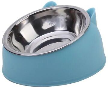 Inspired Living Inclined Stainless Steel Cat Bowl For Comfortable Feeding blue