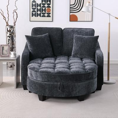Unbranded 51'' Chenille Upholstered Two-Seater Sofa, Ottoman with Storage