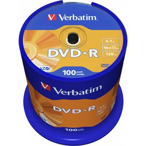 Verbatim DVD-Rohlinge 43549, DVD-R, 4,7 GB, 120 Minuten, bis zu 16-fach, Spindel, 100 Stück
