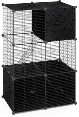 Costway Multi-Level Cat Tower with 2-Door Condo and Hammock-Black