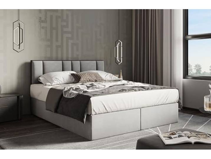 TRADA Boxspringbett 200 x 200 cm mit H3 Taschenmatratze TRAPANI, Grau Modern Bett mit Topper 5 cm und Bettkasten