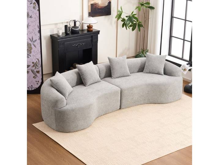 Canapé modulable courbé 4 places en chenille - MEUNIQ - sans montage salon tissu - gris