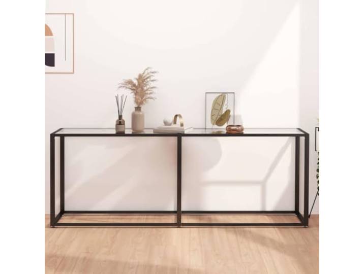 GPWERSDF Konsolentisch Transparent 200x35x75,5 cm Hartglas Pulverbeschichteter Stahlrahmen, Robust und Stabil, Feucht Abwischbar, Viel Stellfläche
