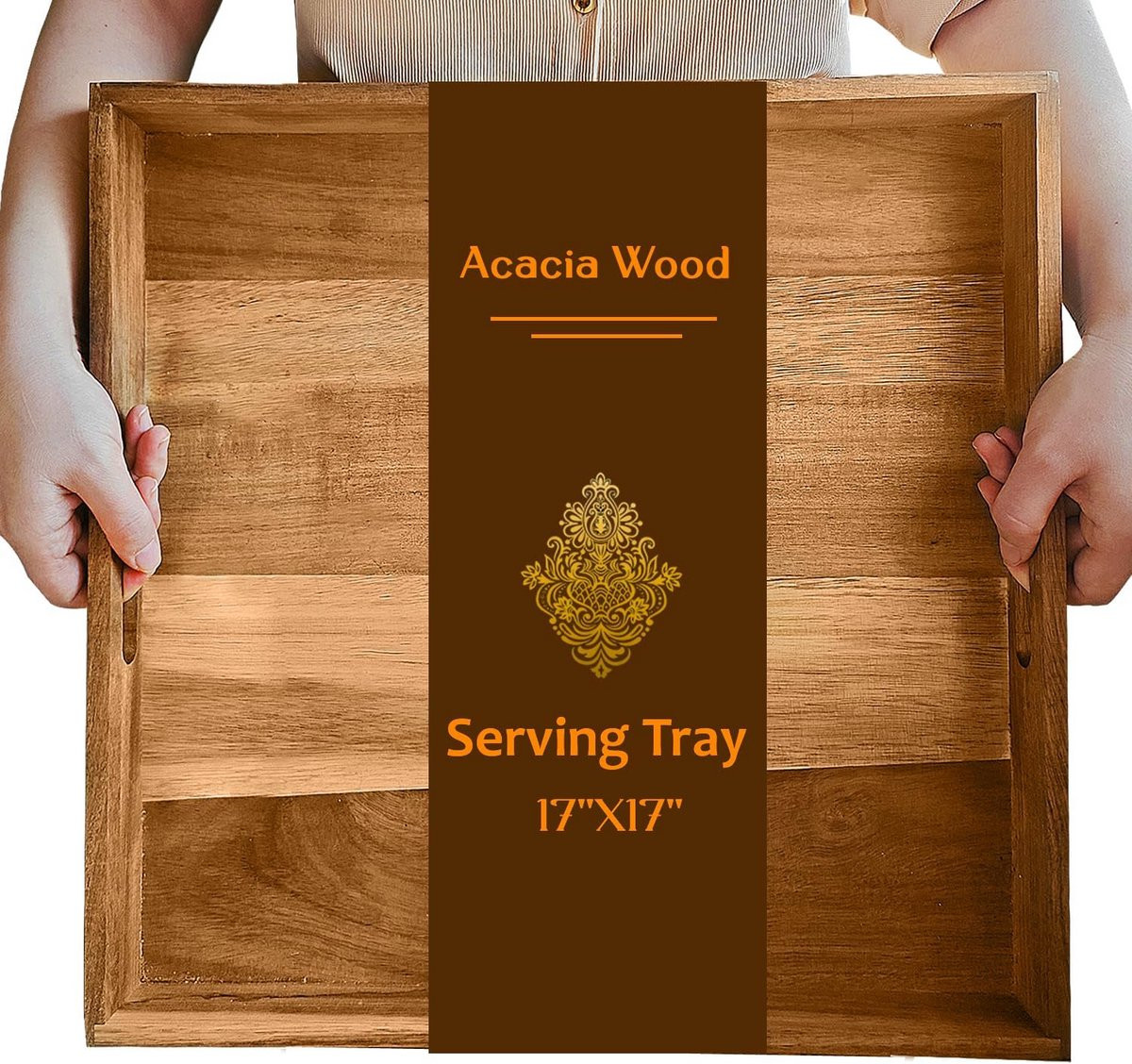 Rond houten serveerblad met handvatten