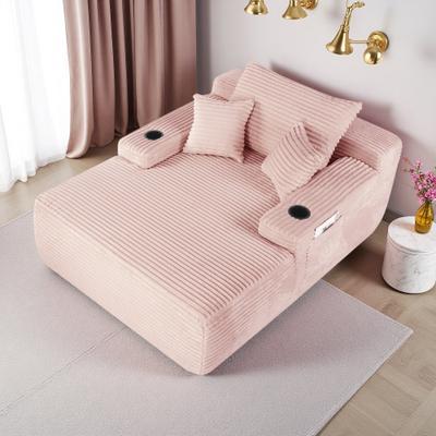 ZWYO HOSIMU "47"" Fabric Convertible Chaise Lounge Chair with Foam & Spring Cushion, Sleeper Armchair with Pillows & Cup Holder"